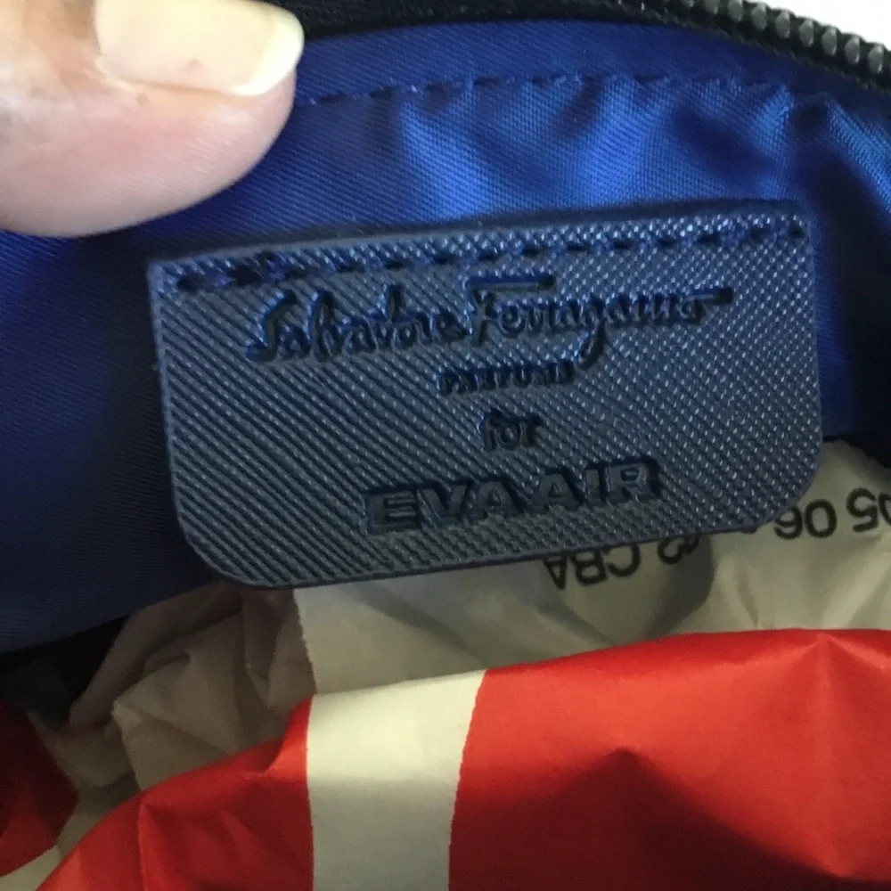 Salvatore Ferragamo Black and Navy Leather Cosmetic Case